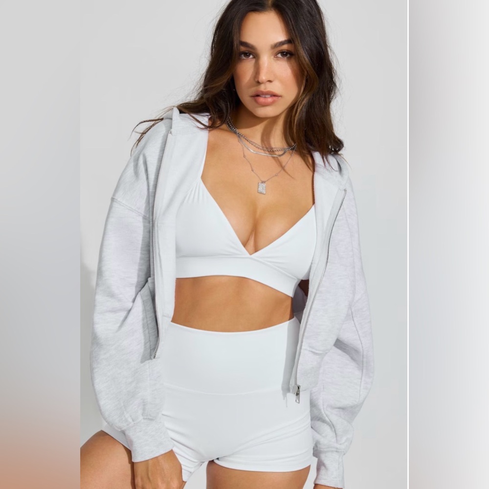 Garage UltraFleece Cropped Hoodie XS Heather Grey Zip Up Clean Girl Aesthetic